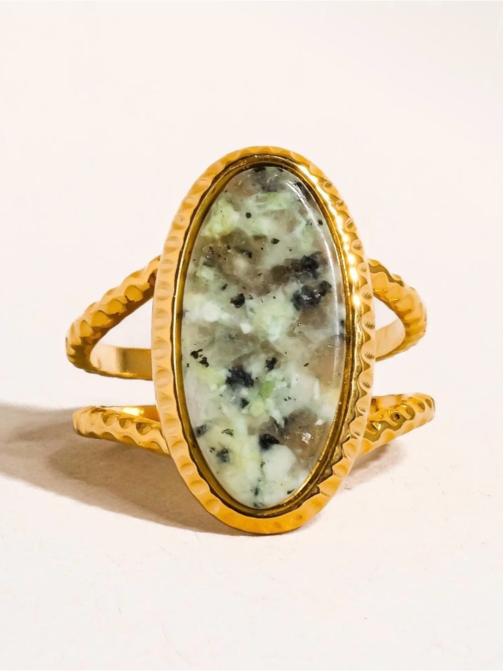 Topanga 18K Gold Plated Natural Stone Adjustable Statement Ring